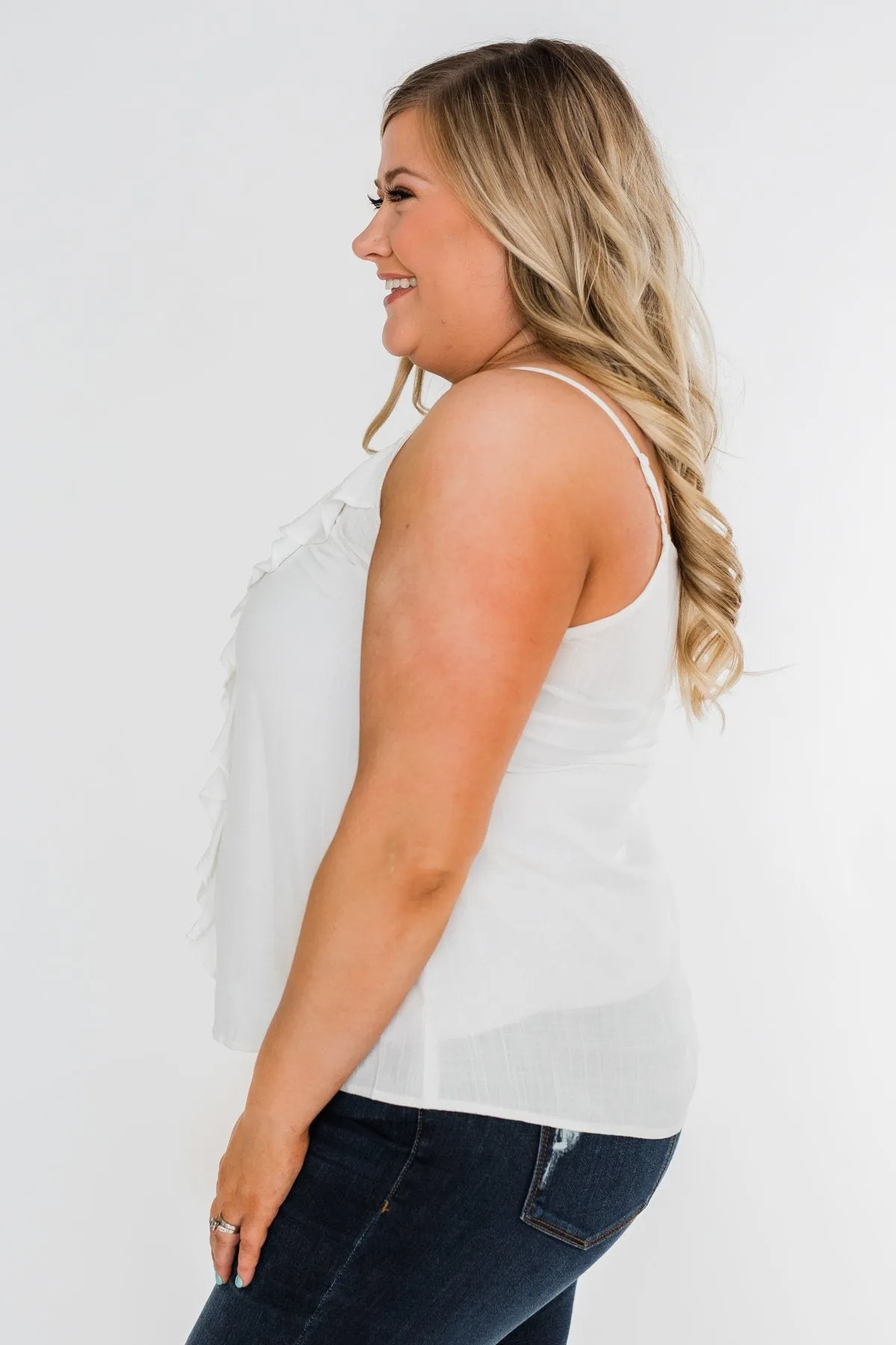 Ideal Situation Ruffle Tank Top- Ivory