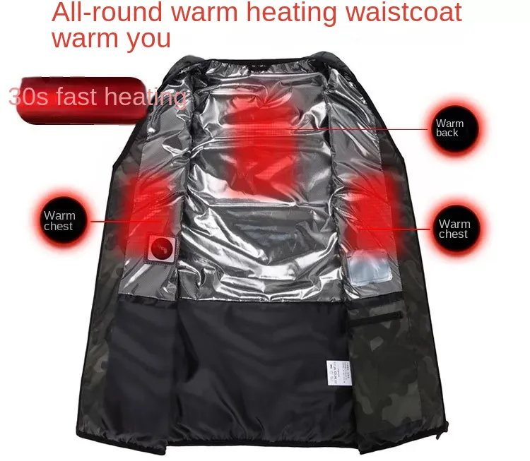Intelligent heating vest camouflage V-neck invisible graphene USB thermal vest charging heating  jacket manufacturer wholesale