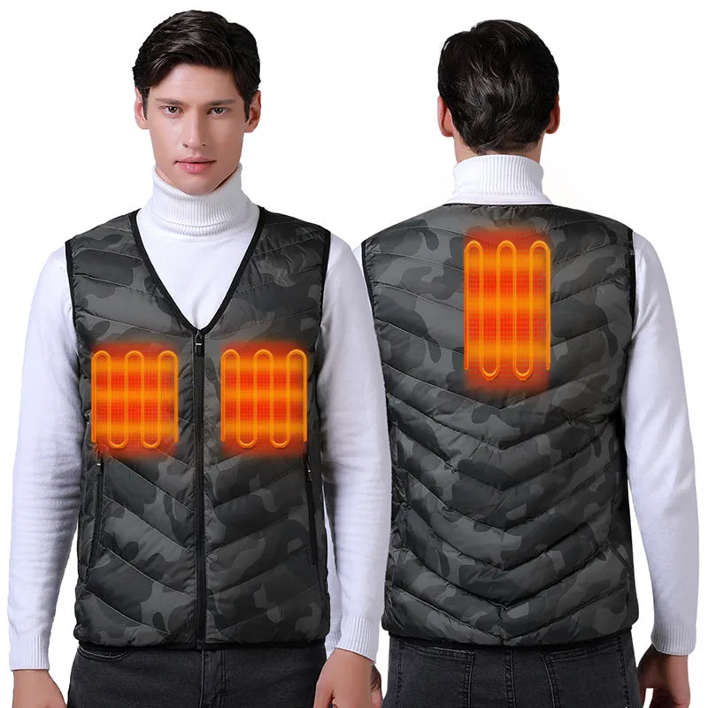 Intelligent heating vest camouflage V-neck invisible graphene USB thermal vest charging heating  jacket manufacturer wholesale