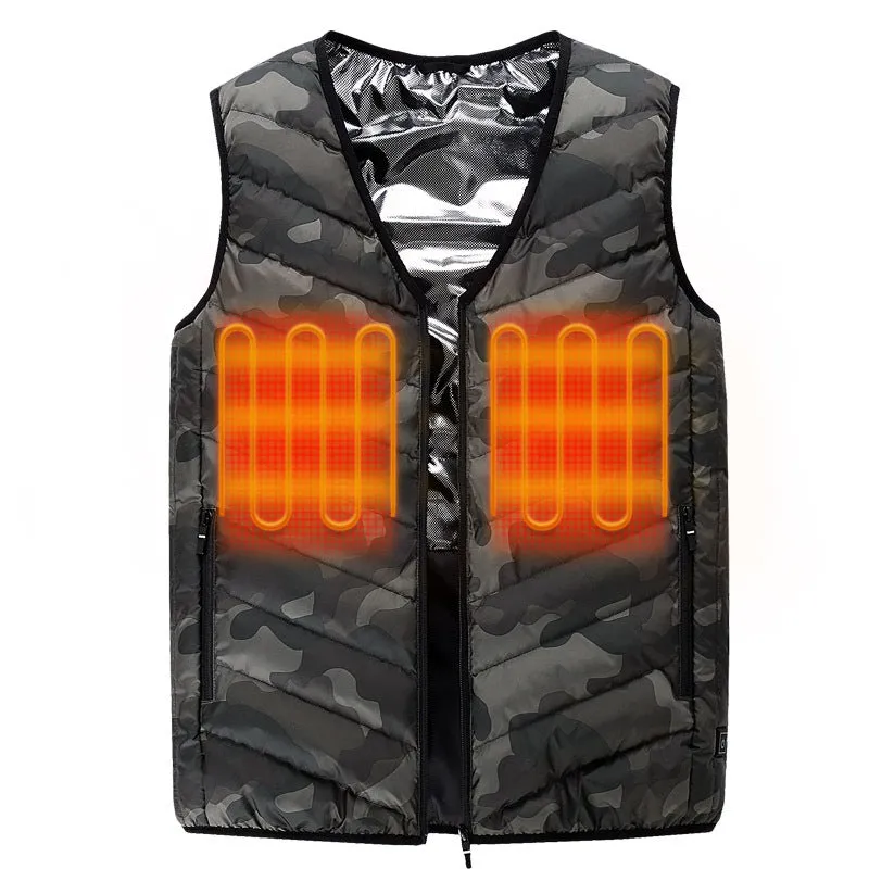 Intelligent heating vest camouflage V-neck invisible graphene USB thermal vest charging heating  jacket manufacturer wholesale