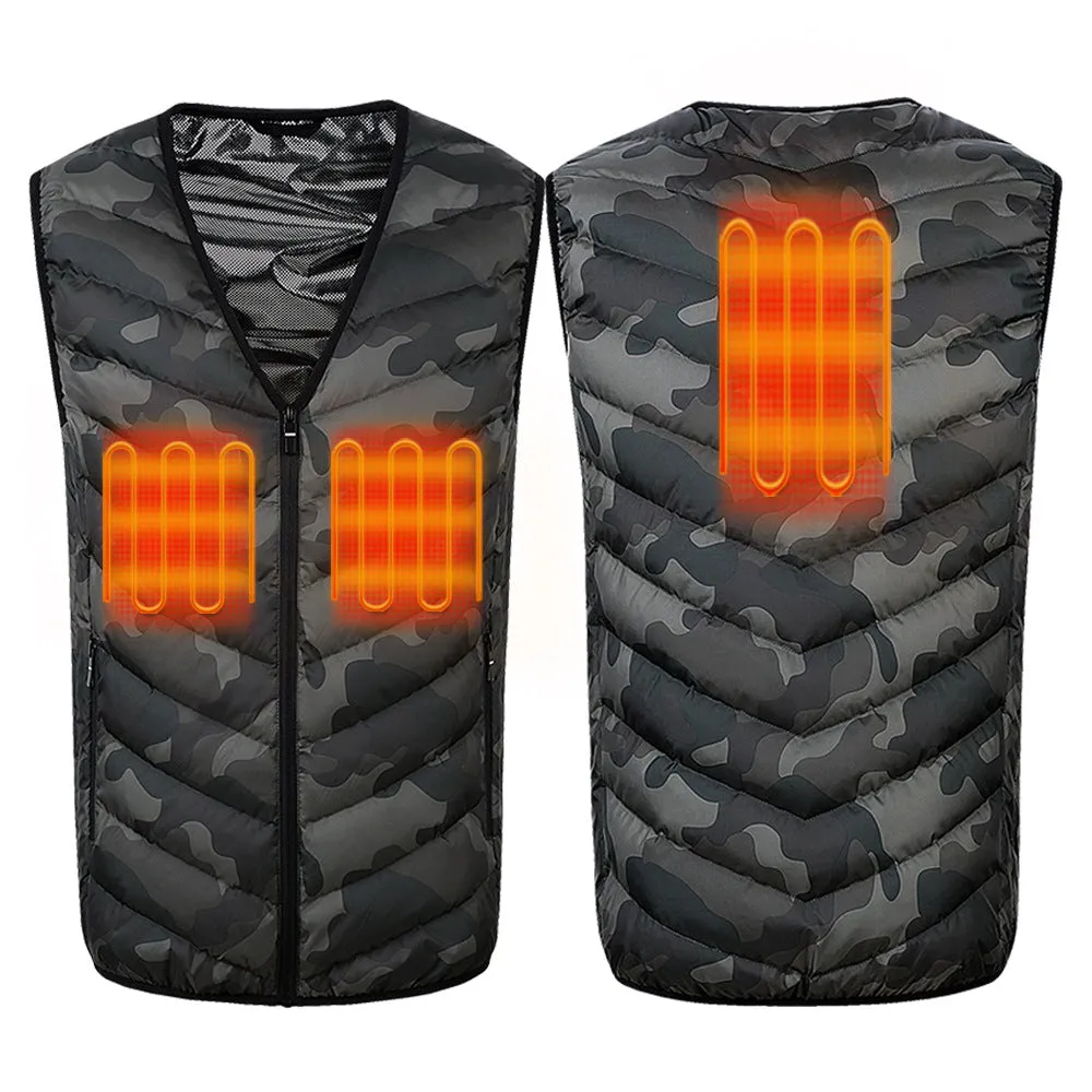 Intelligent heating vest camouflage V-neck invisible graphene USB thermal vest charging heating  jacket manufacturer wholesale