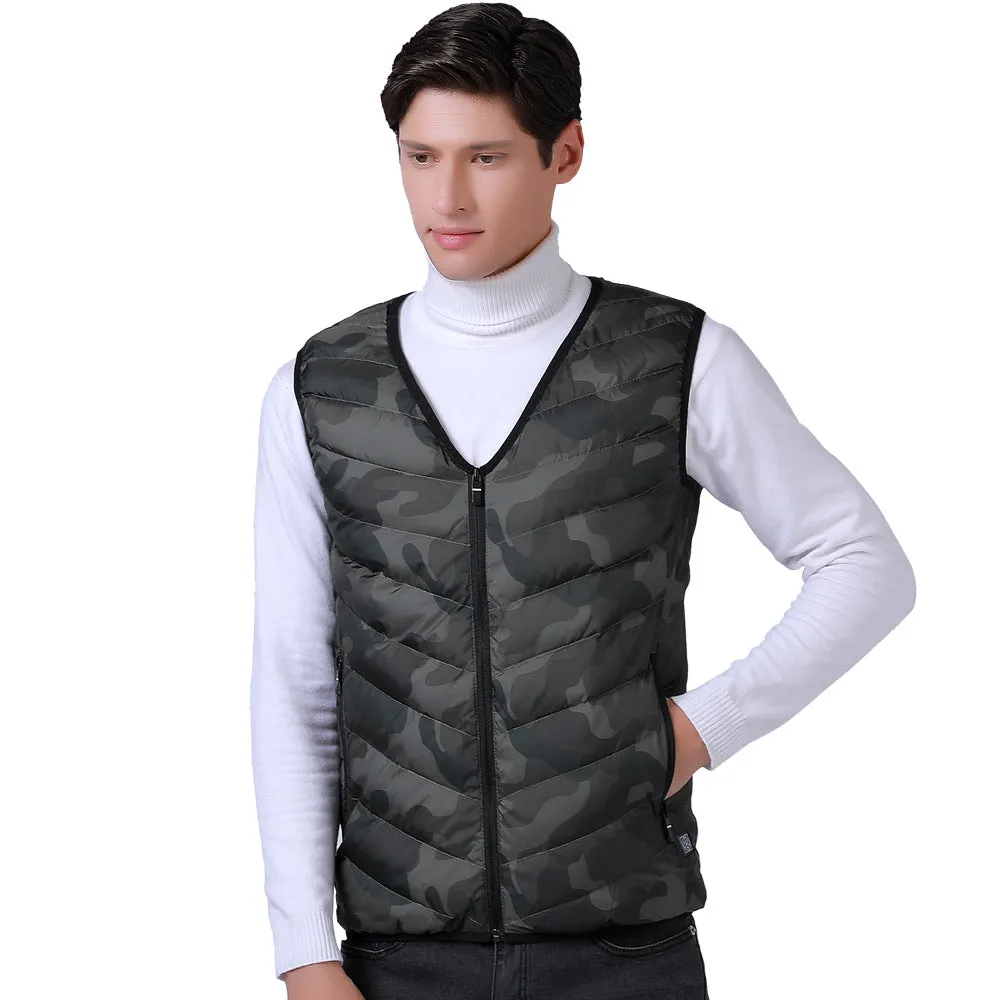 Intelligent heating vest camouflage V-neck invisible graphene USB thermal vest charging heating  jacket manufacturer wholesale