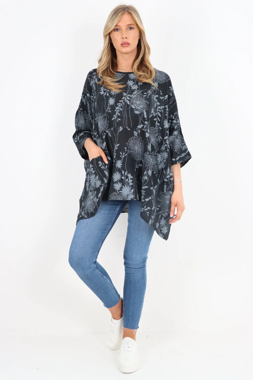 Italian Made Cotton Top ~ Dandelion Black ~ Free Size