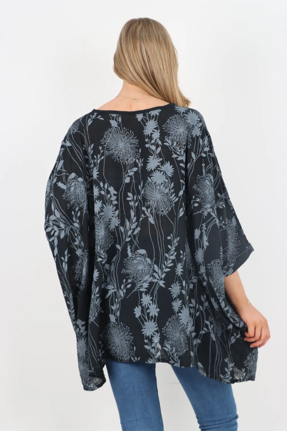Italian Made Cotton Top ~ Dandelion Black ~ Free Size
