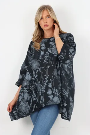 Italian Made Cotton Top ~ Dandelion Black ~ Free Size