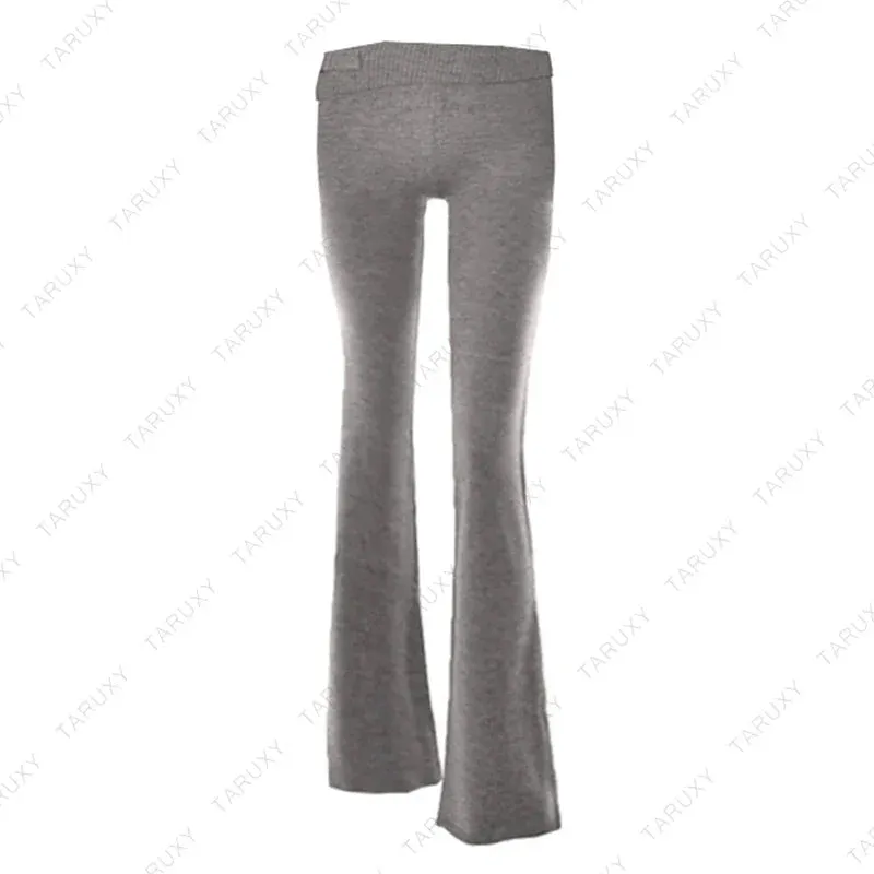 JazzHer 2024 Fall Fashion Women Spring Outfits Casual Zipper Sweater Hoodie Set High Waist Flare Pants Suits Pink Knitted Womens Y2k Two Piece Set
