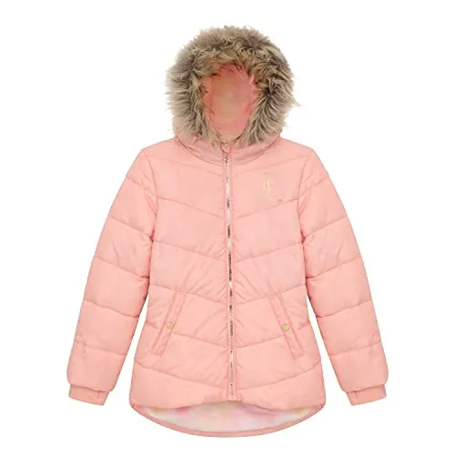 Juicy Couture Girls Puffer Jacket, Novelty Fur Lined Bubble Kids Coat with Tie Dye Interior, Pink, Medium