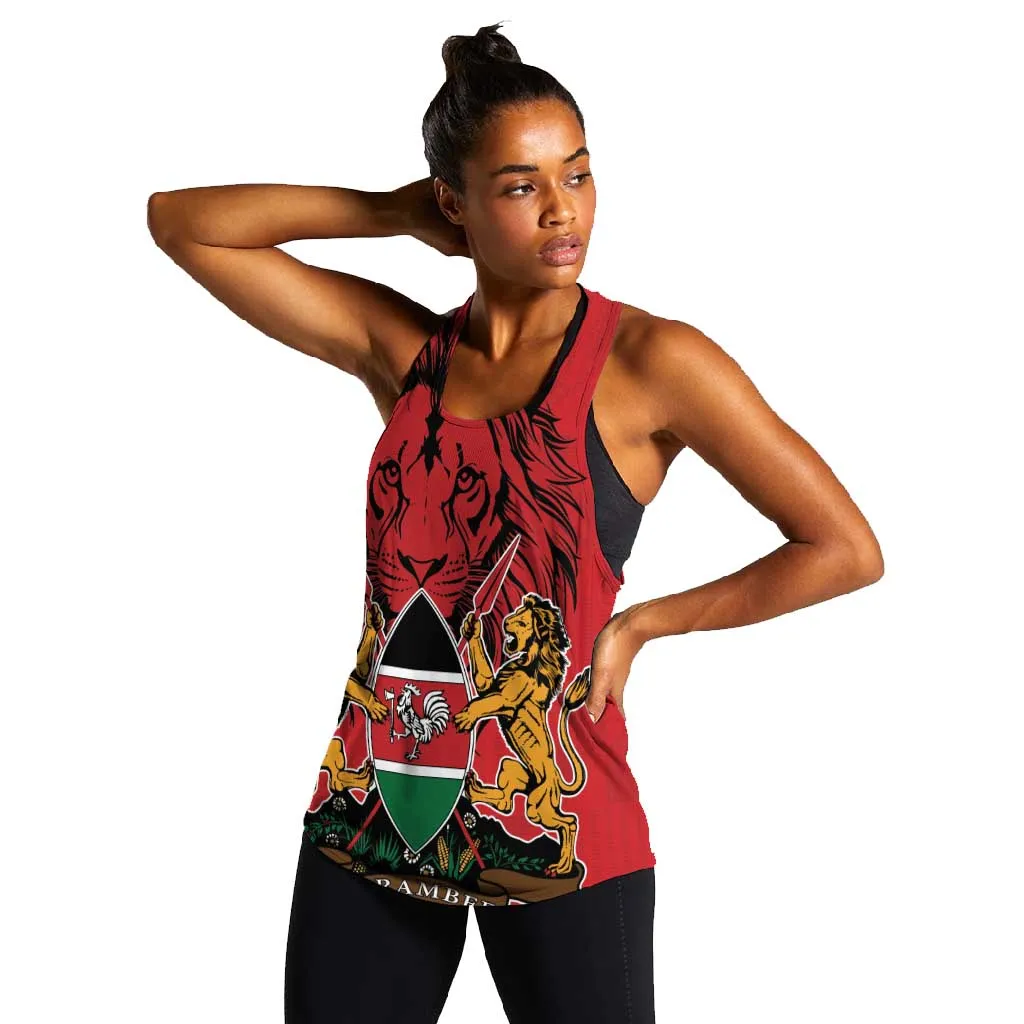 Kenya Women Racerback Tank Coat Of Arms With Kente Patterns LT18