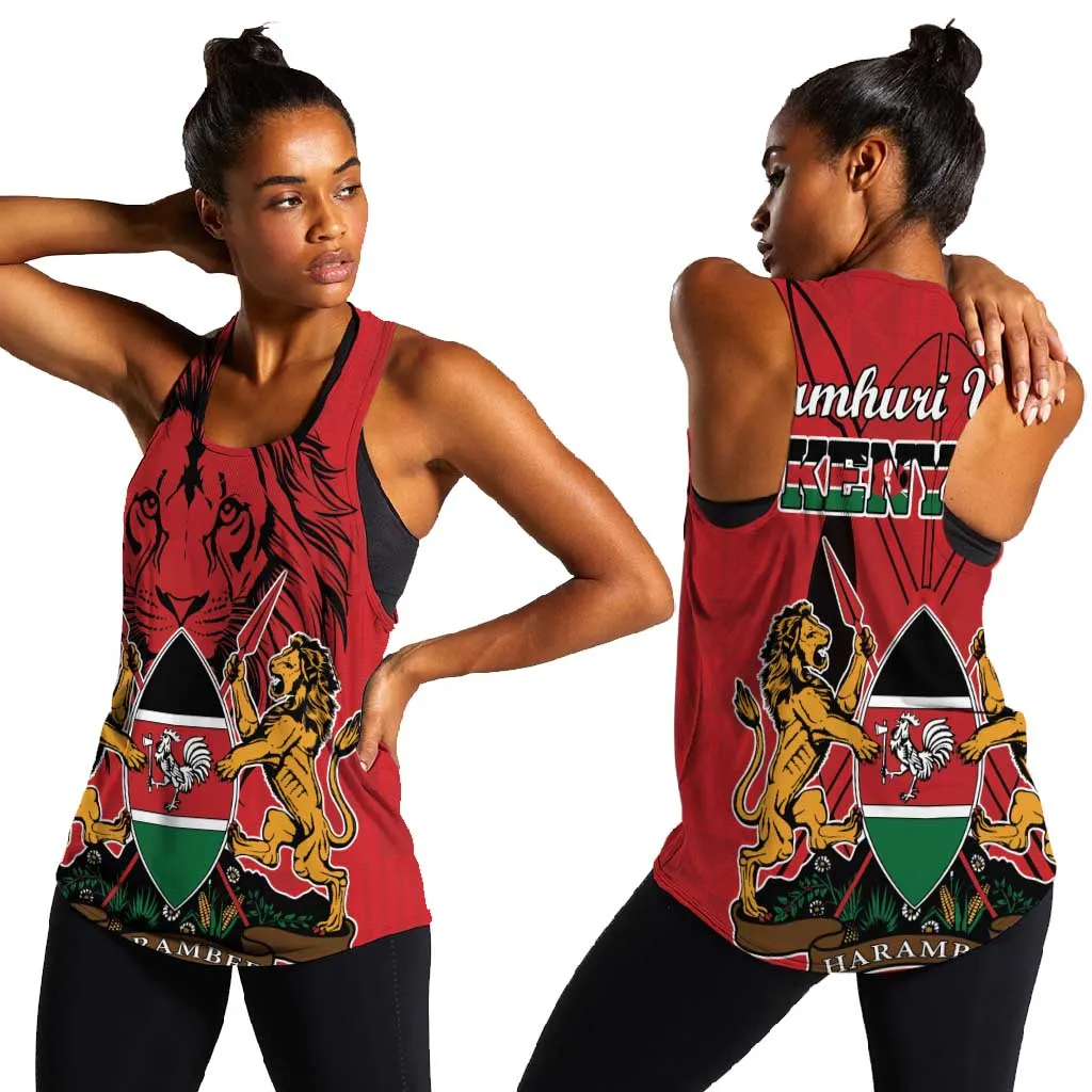 Kenya Women Racerback Tank Coat Of Arms With Kente Patterns LT18