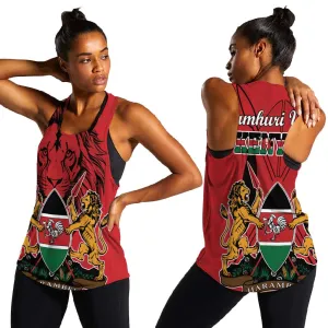 Kenya Women Racerback Tank Coat Of Arms With Kente Patterns LT18