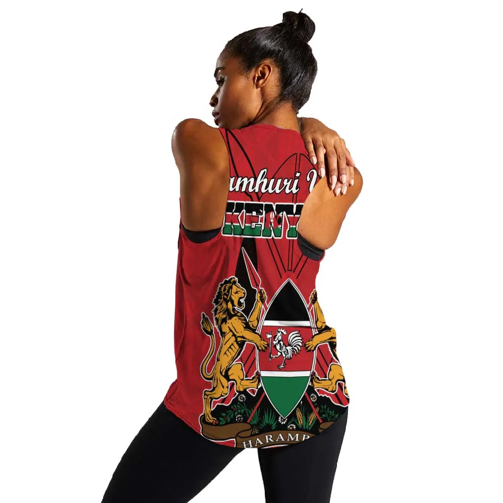 Kenya Women Racerback Tank Coat Of Arms With Kente Patterns LT18