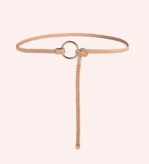 Khaki Braided Skinny Belt