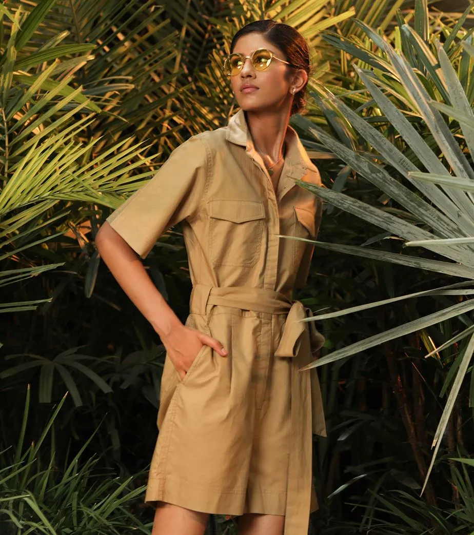 Khara Kapas   -   Playmate Beige safari romper - Another Day in Paradise