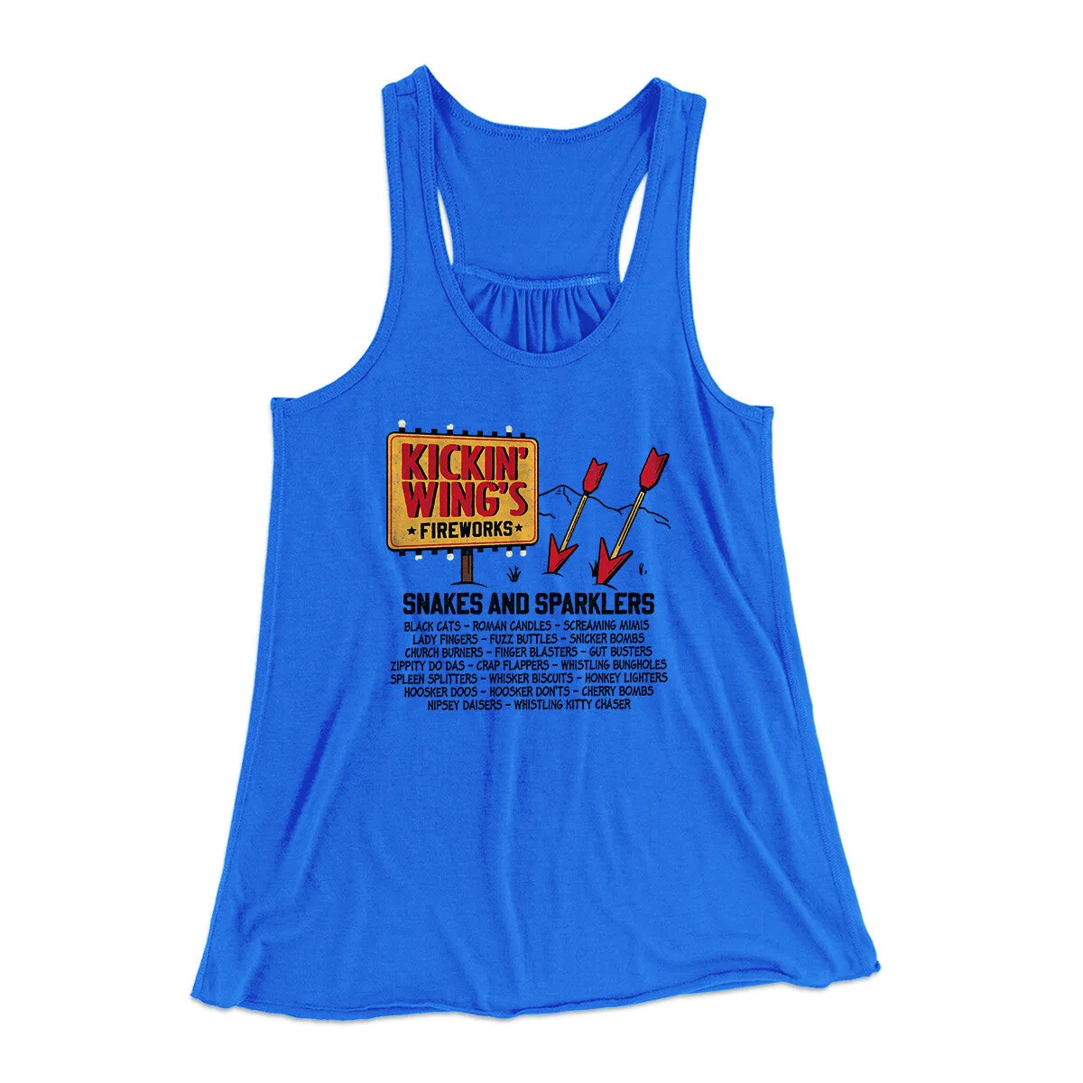 Kickin' Wing's Fireworks Women's Flowey Racerback Tank Top