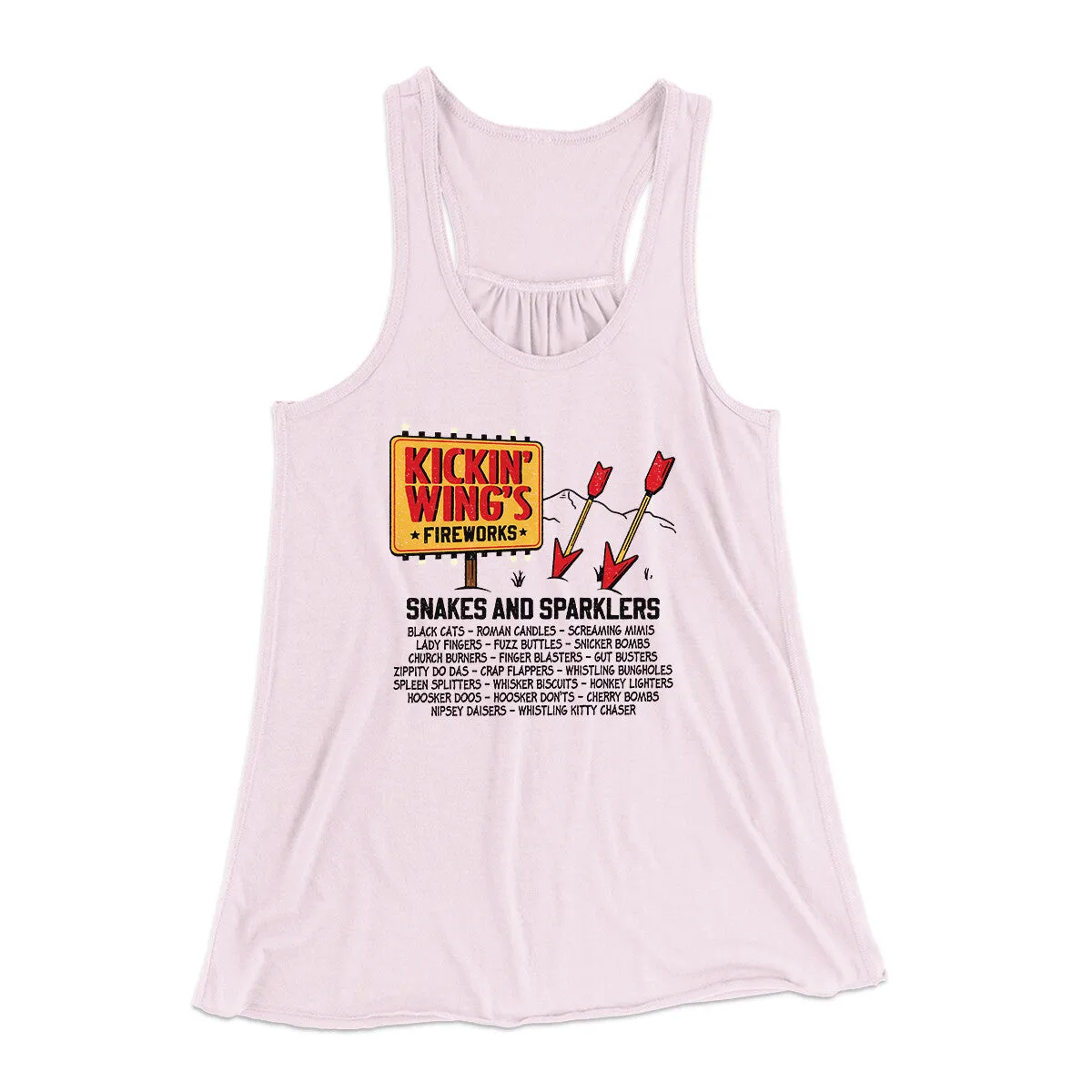 Kickin' Wing's Fireworks Women's Flowey Racerback Tank Top