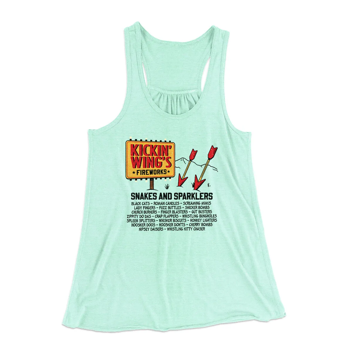 Kickin' Wing's Fireworks Women's Flowey Racerback Tank Top