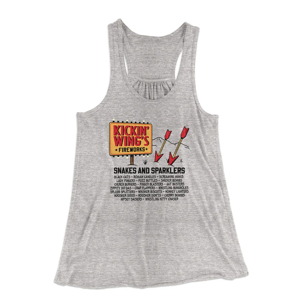 Kickin' Wing's Fireworks Women's Flowey Racerback Tank Top