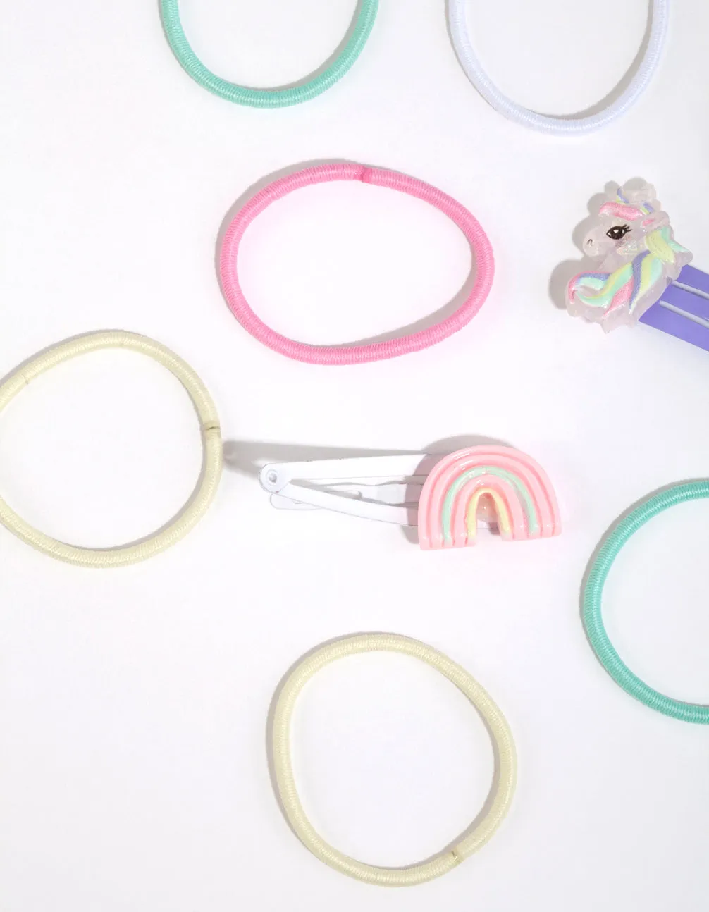 Kids Pastel Rainbow Hair Clips & Ties with Pouch