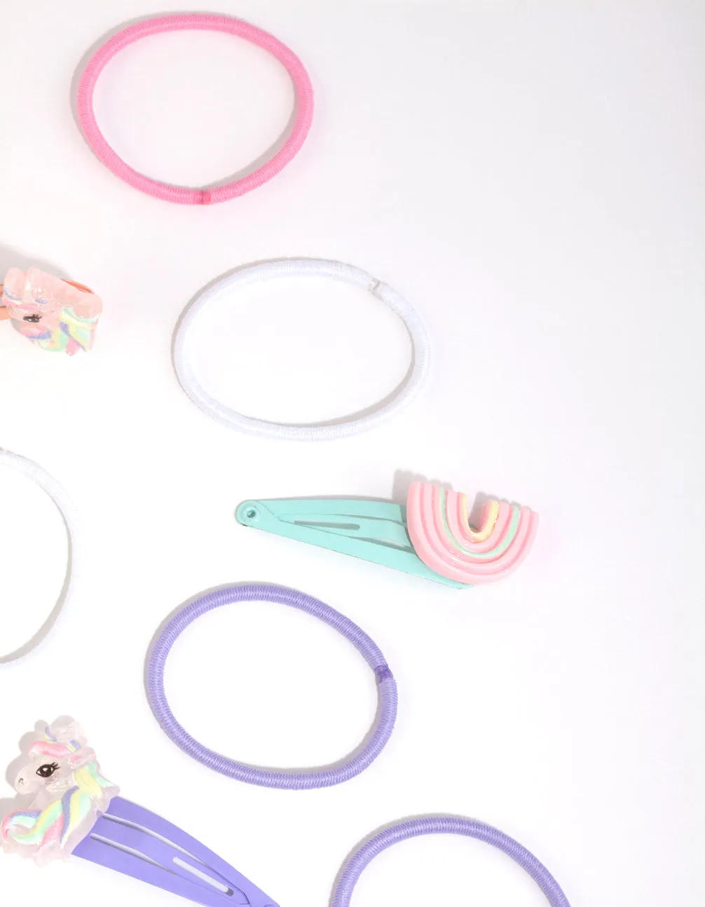 Kids Pastel Rainbow Hair Clips & Ties with Pouch