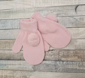 Knitted Baby Mittens With Pom Pom
