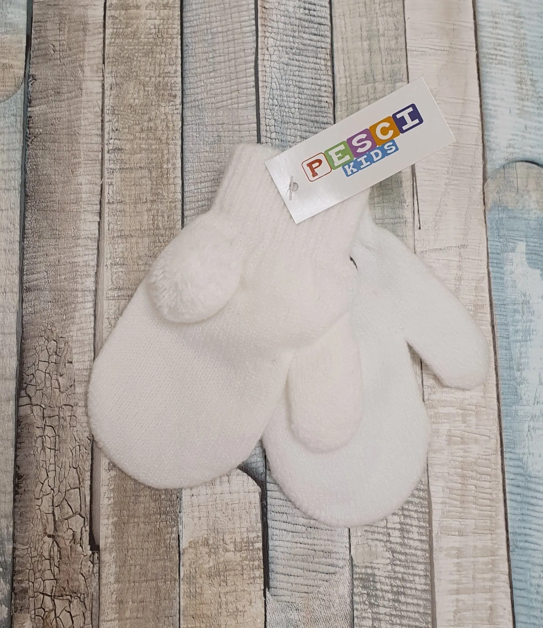 Knitted Baby Mittens With Pom Pom