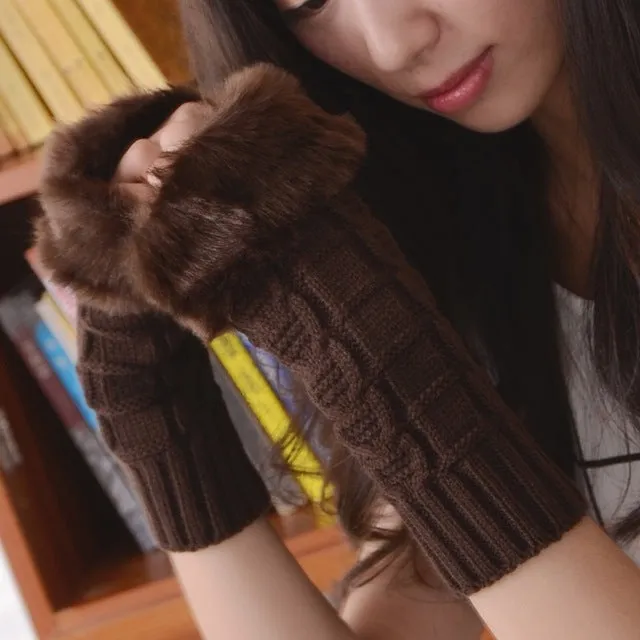 Knitted Woolen Gloves Artificial Fur Long