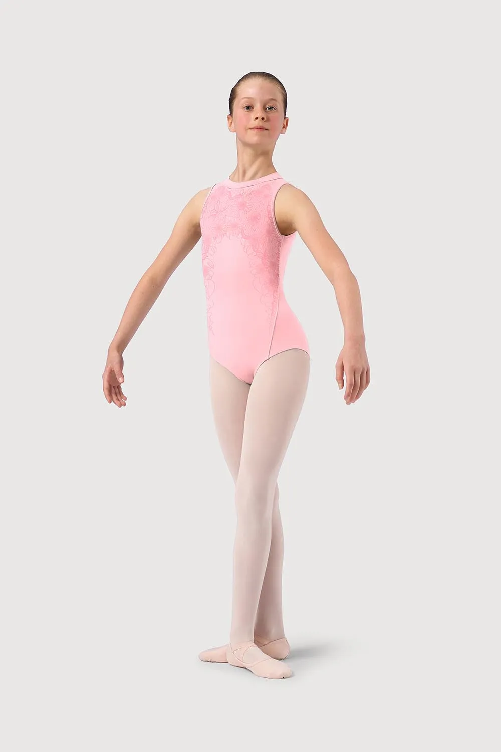 L54185G - Bloch Printed Lace Girls High Neck Tank Leotard