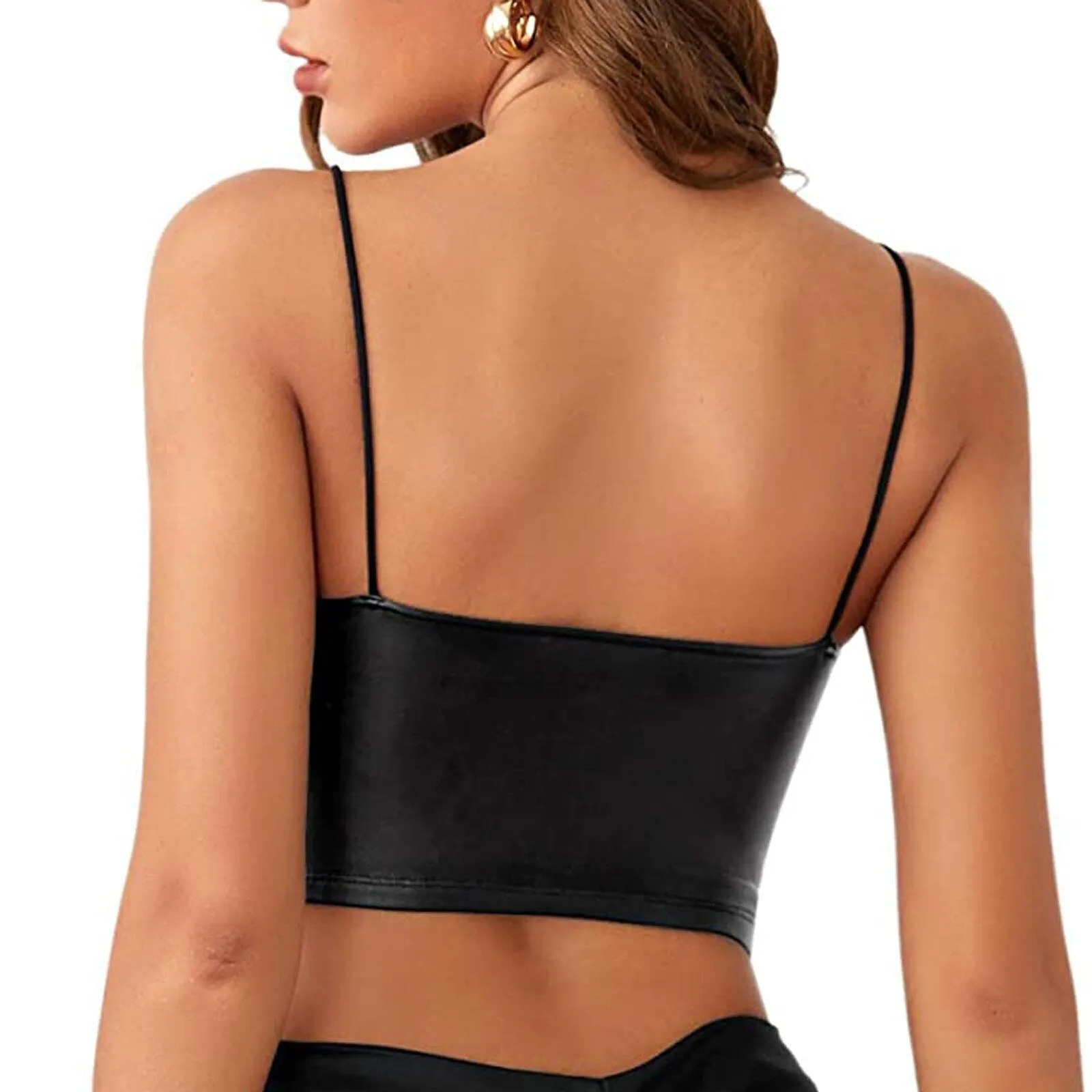 Ladies Leather Spaghetti Strap Crop Top