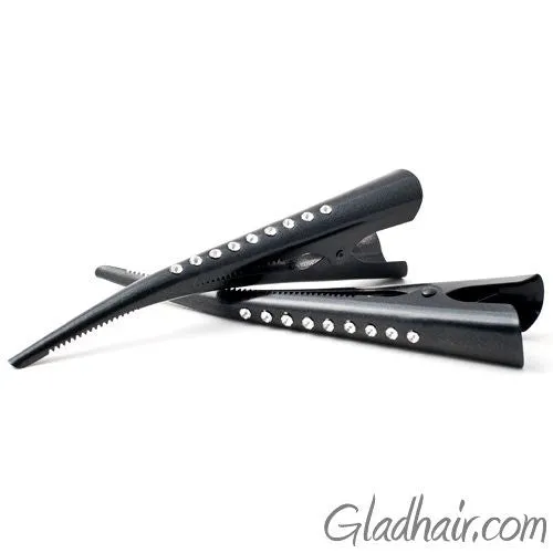 Large Black Flamingo Beak Clip with Line of Crystals - Pair