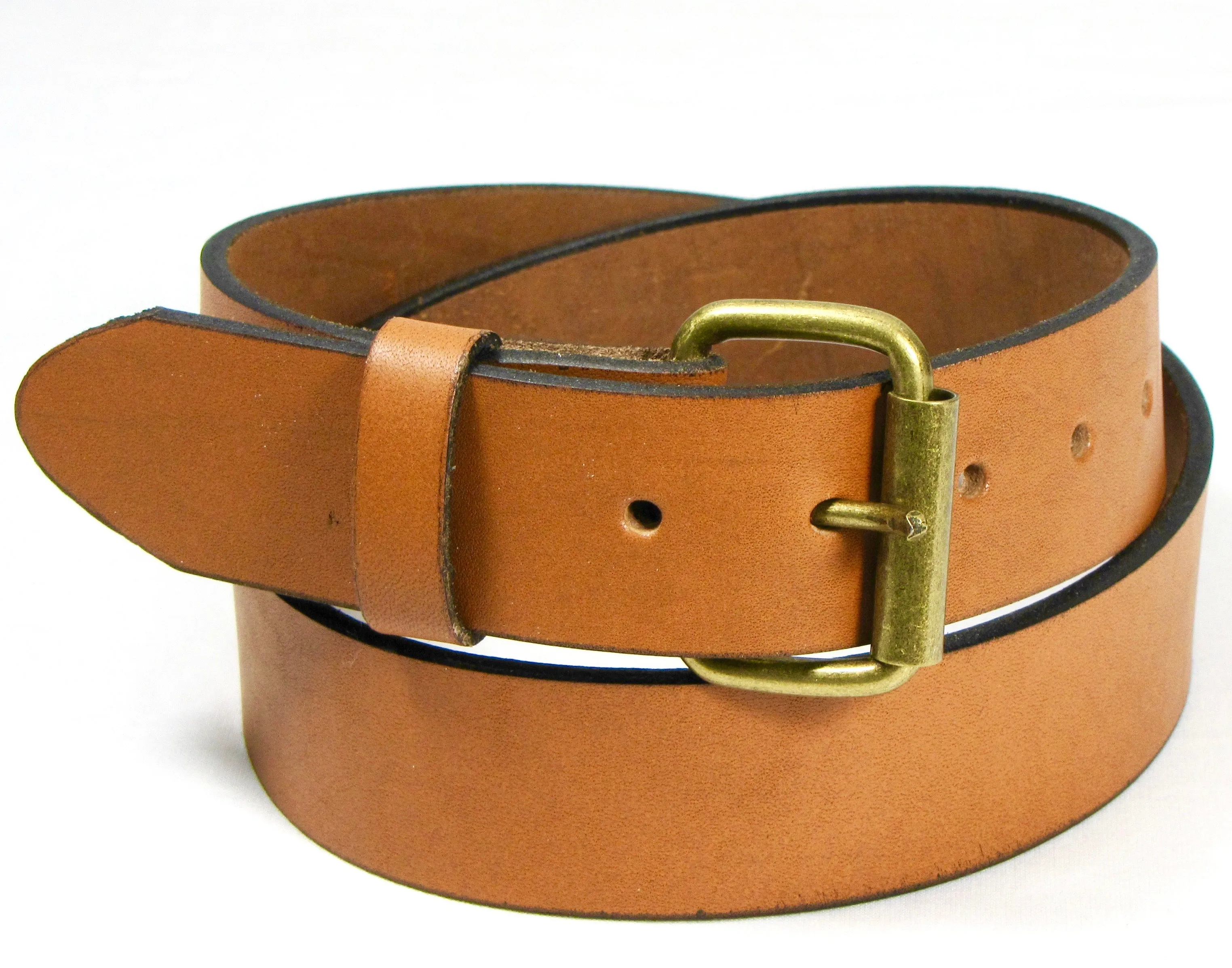LB215AB  1 1/2" Honey Leather Belt w/ Antique Brass Roller Buckle