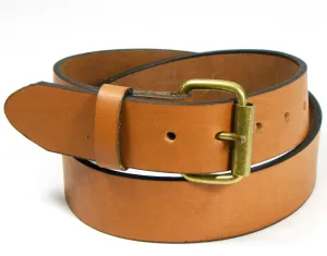 LB215AB  1 1/2" Honey Leather Belt w/ Antique Brass Roller Buckle