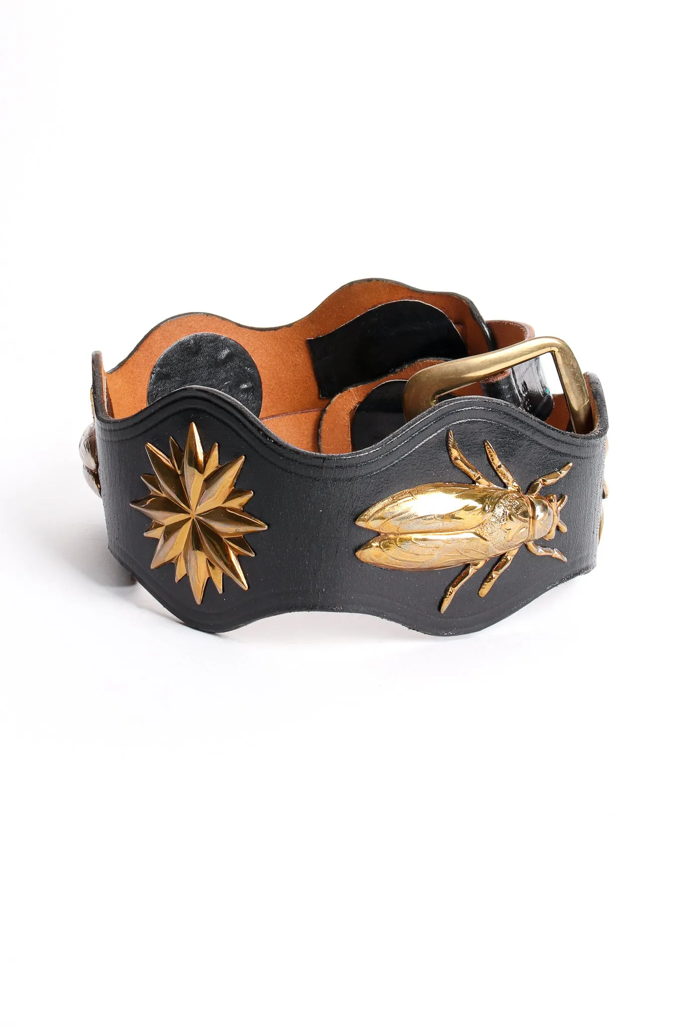 Leather Brass Bug Belt