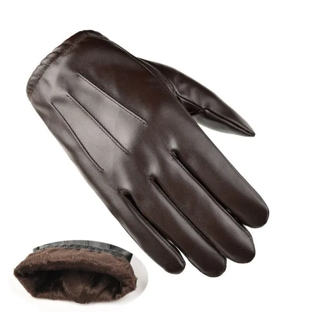 Leather Fur Sheepskin Gloves Fashion Men Winter Autumn Warm Thermal Wool Fleece Snow Mittens Outdoor Five Finger Wrist Gloves