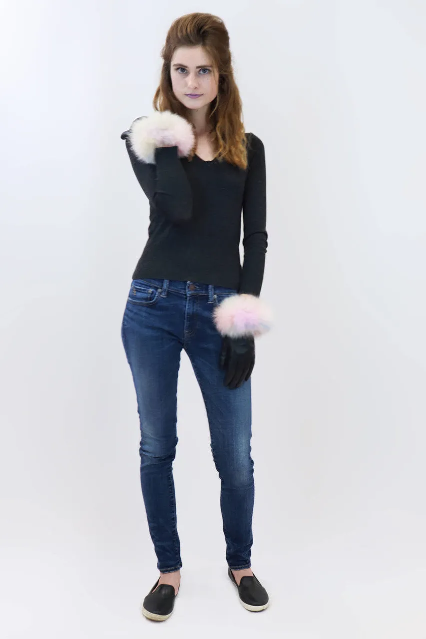 Leather Gloves with Fox Fur Trim