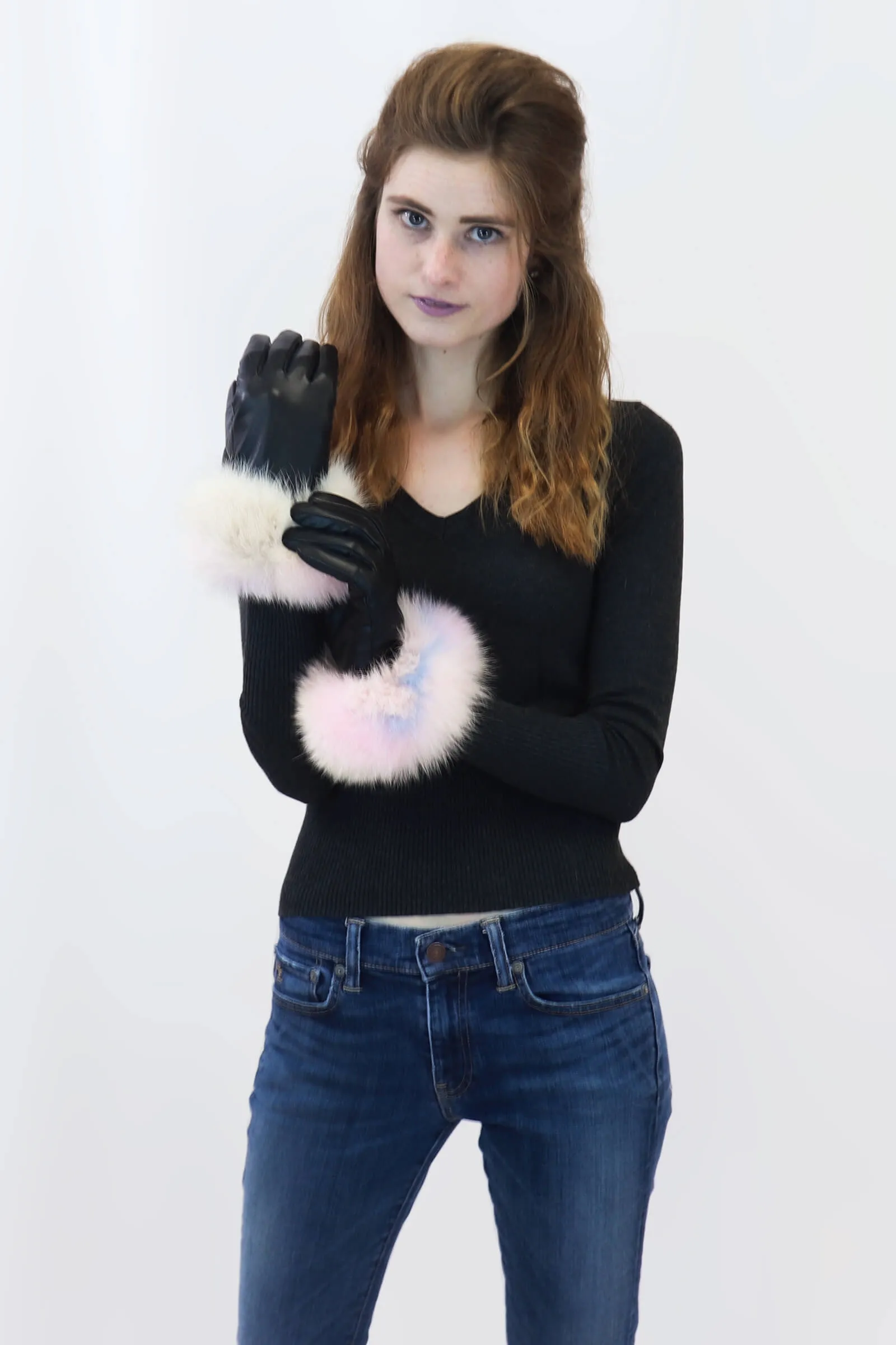 Leather Gloves with Fox Fur Trim