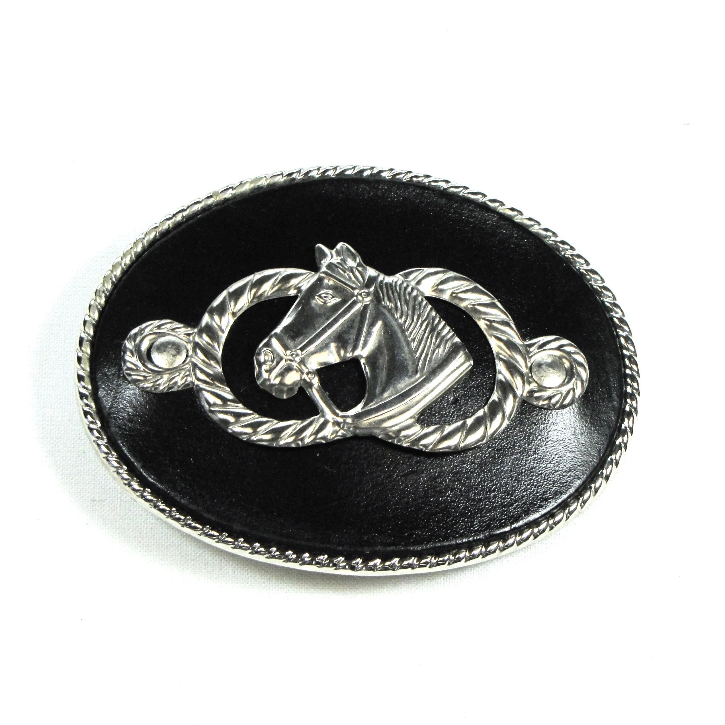 Leather Inlay Buckle with Metal Horse