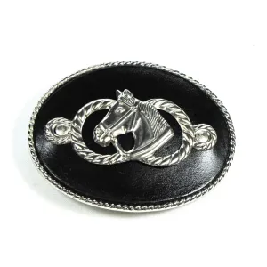 Leather Inlay Buckle with Metal Horse