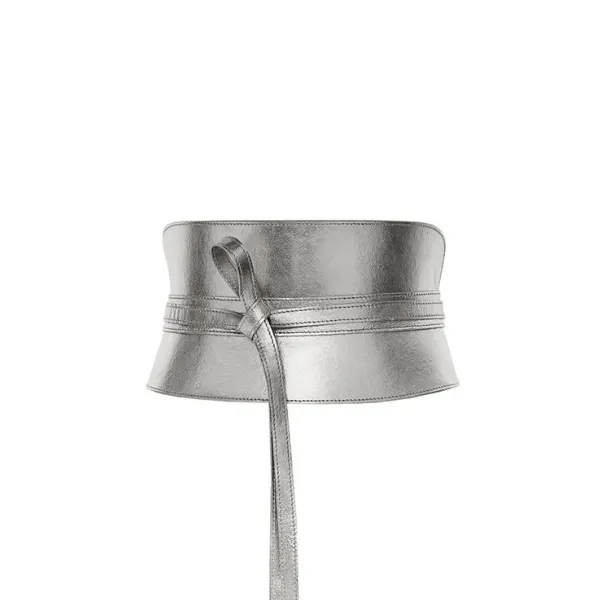 Leather Obi Corset Belt - Silver