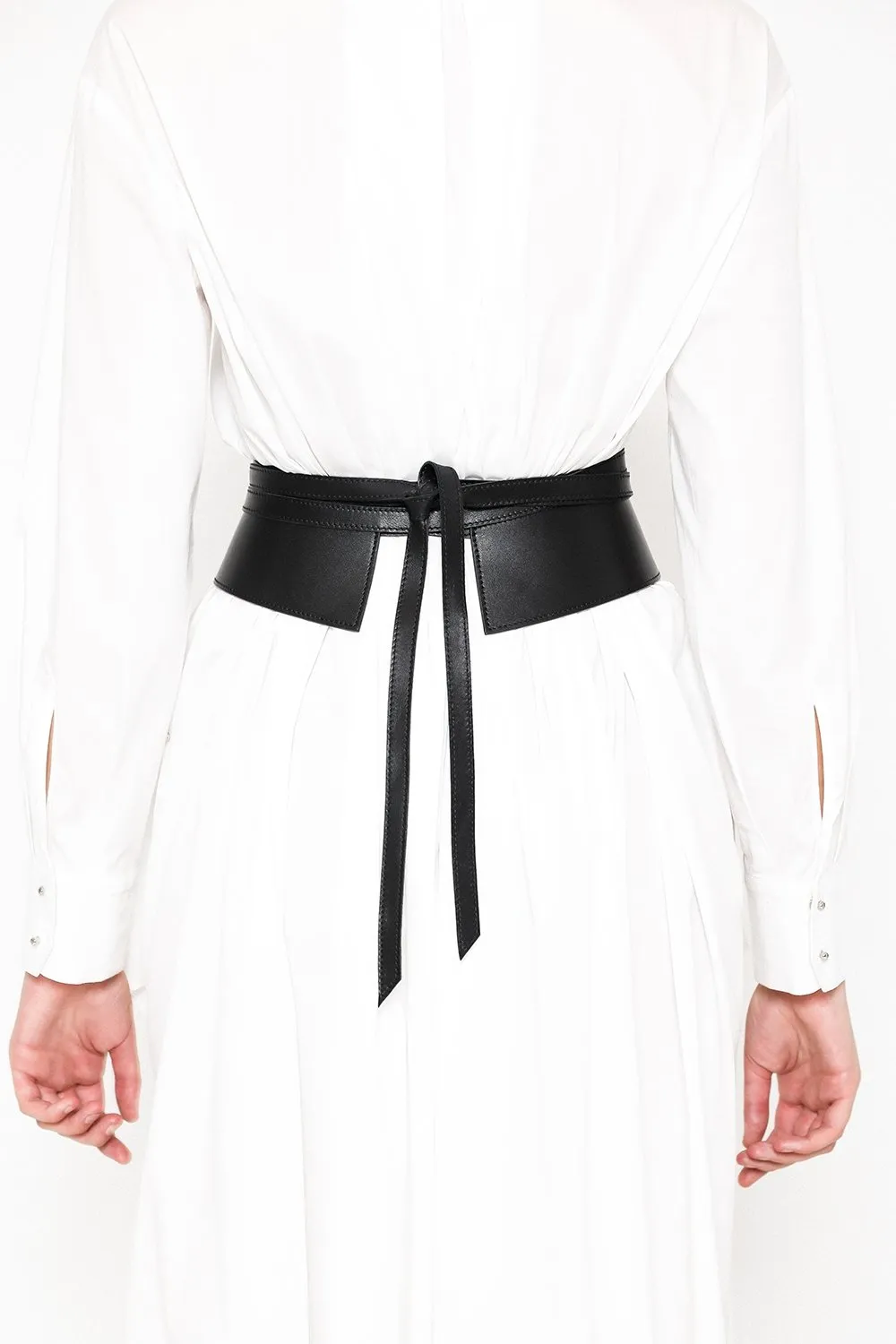 Leather Obi Corset Belt - Silver