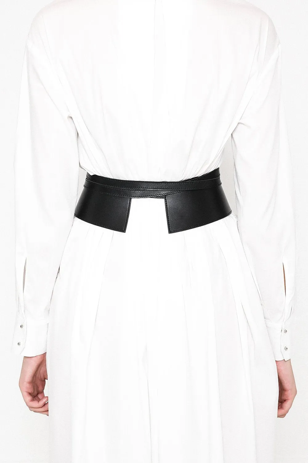 Leather Obi Corset Belt - Silver