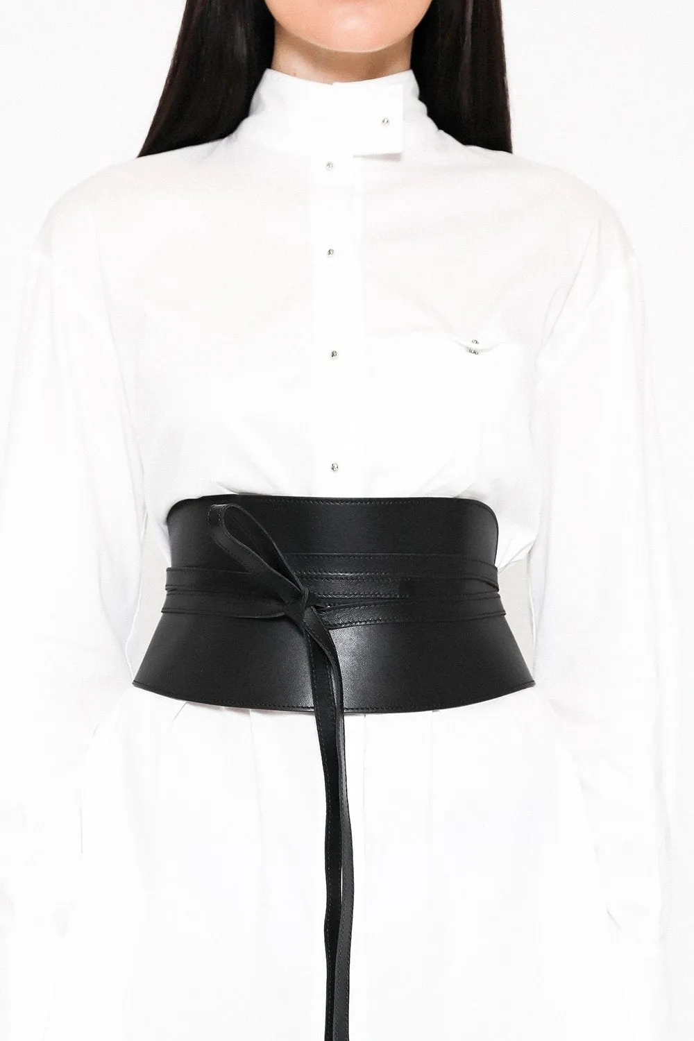 Leather Obi Corset Belt - Silver