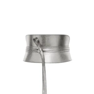 Leather Obi Corset Belt - Silver