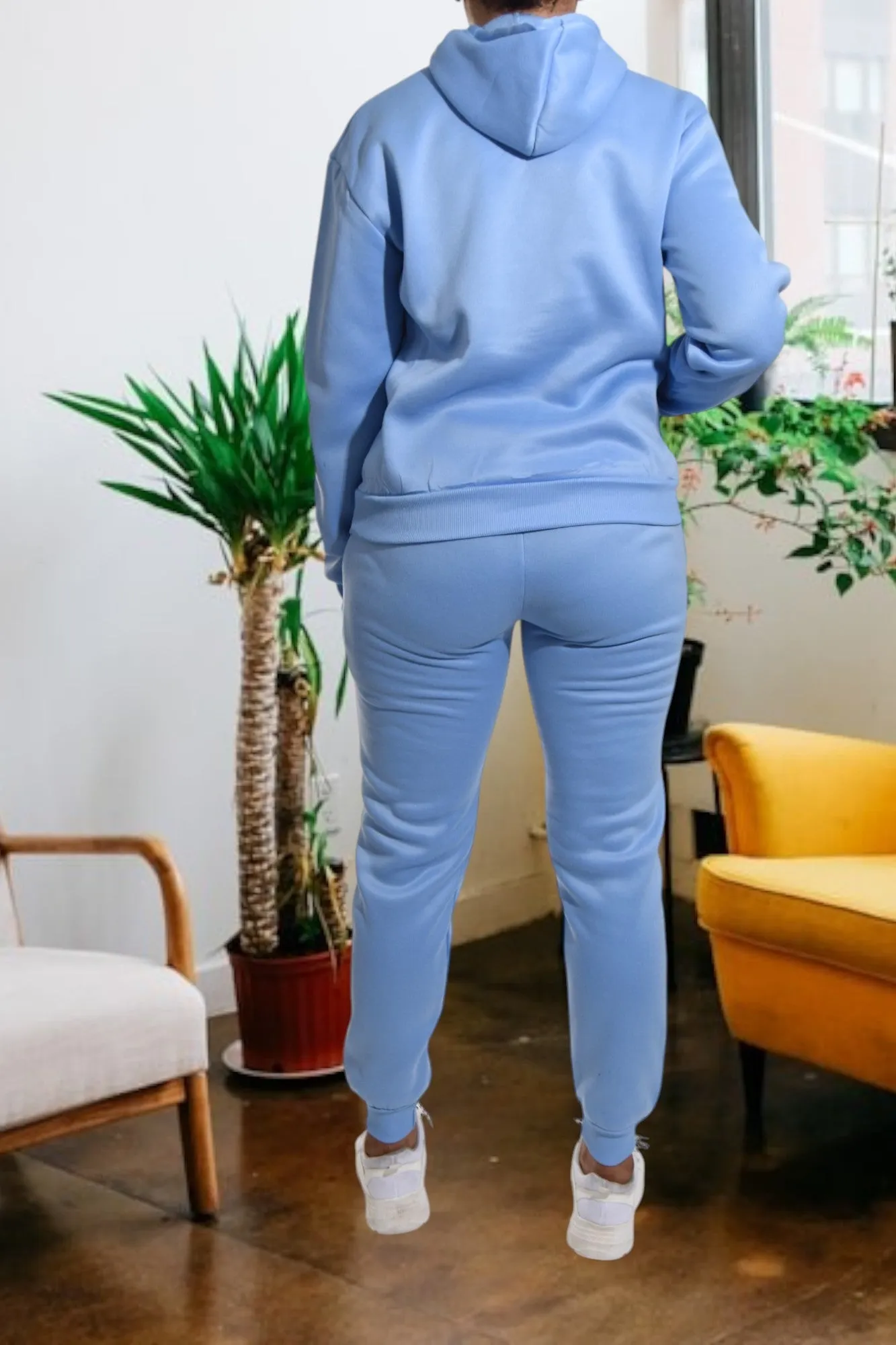 Letter Graphic Blue Hoody Tracksuit Set