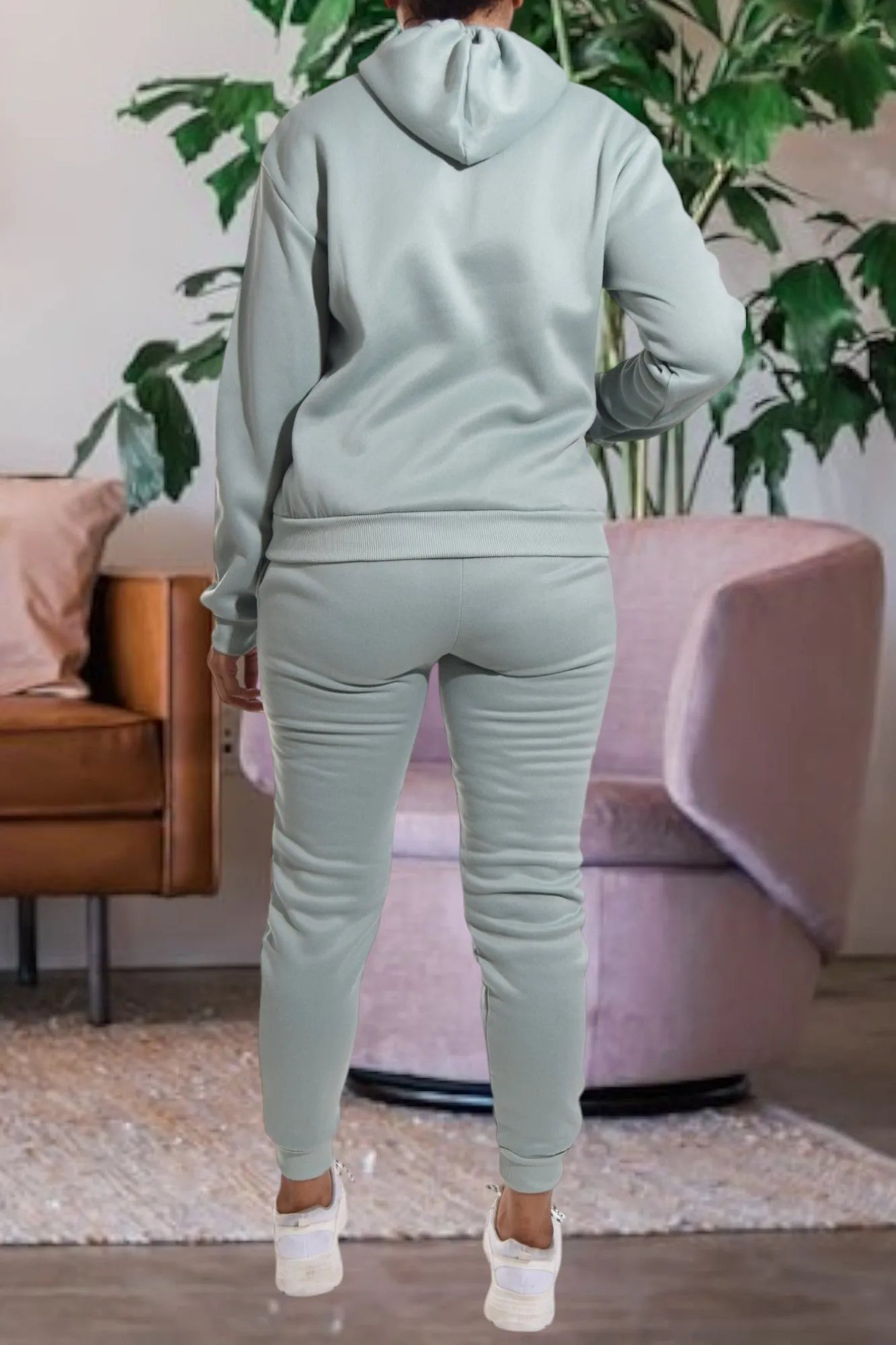 Letter Graphic Light Green Hoody Tracksuit Set
