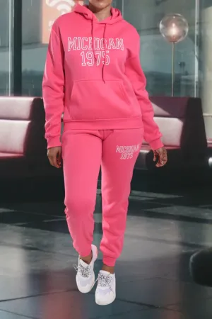 Letter Graphic Pink Hoody Tracksuit  Set