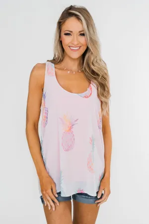 Life Is Sweet Pineapple Tank Top- Sheer White