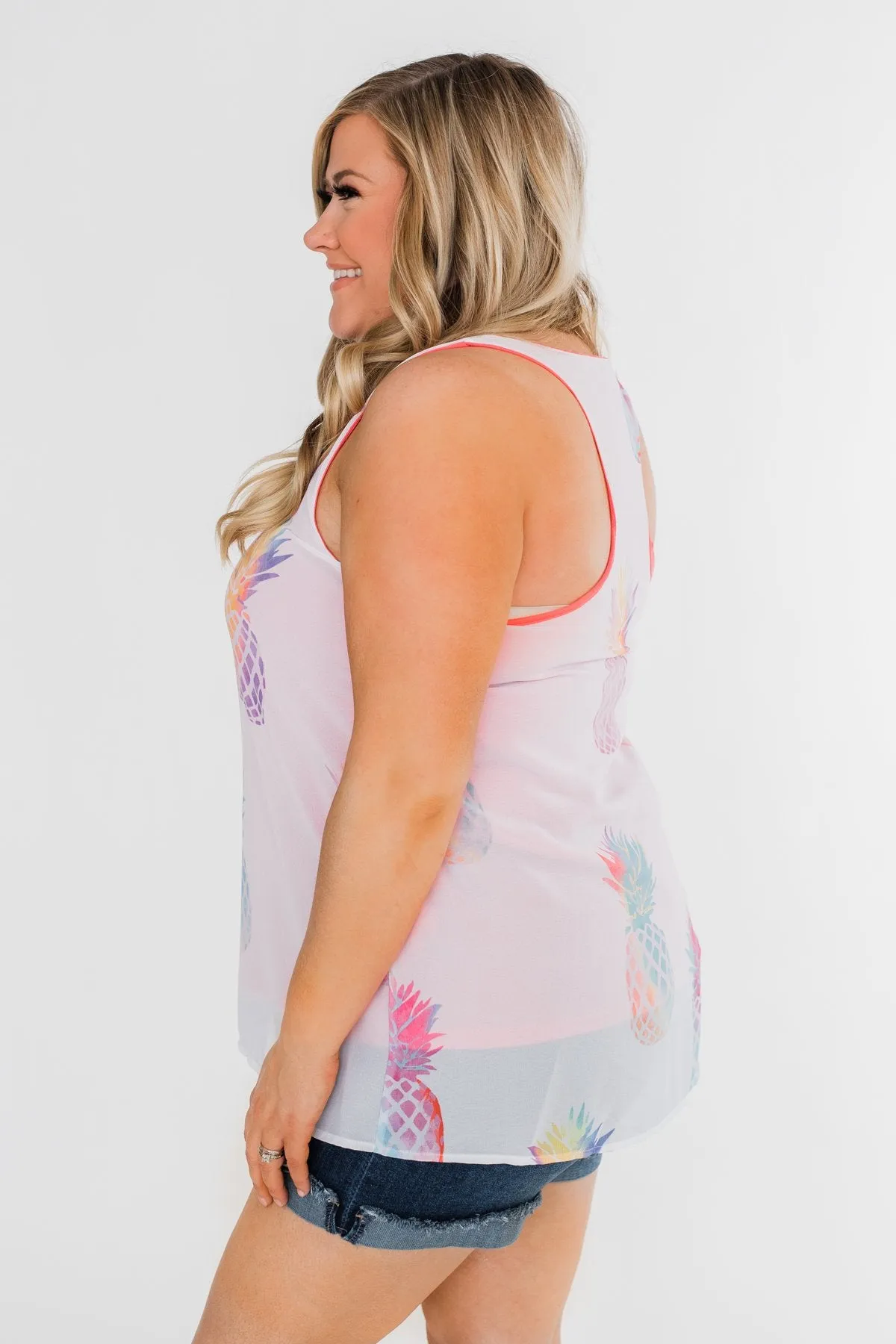 Life Is Sweet Pineapple Tank Top- Sheer White