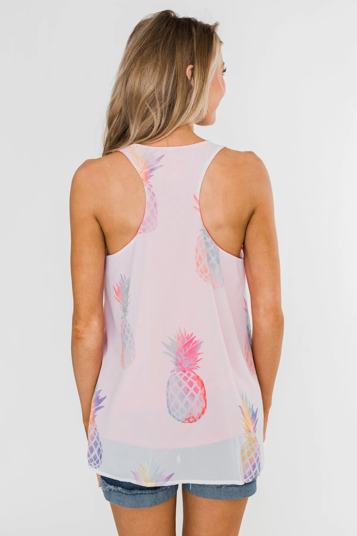 Life Is Sweet Pineapple Tank Top- Sheer White