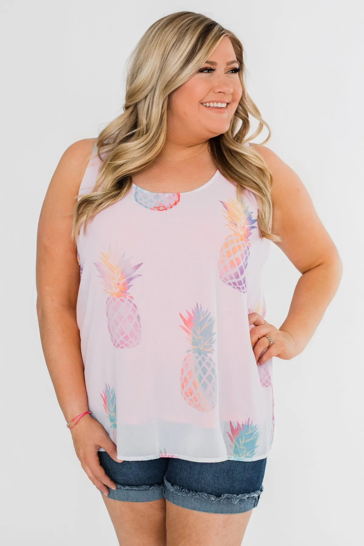 Life Is Sweet Pineapple Tank Top- Sheer White