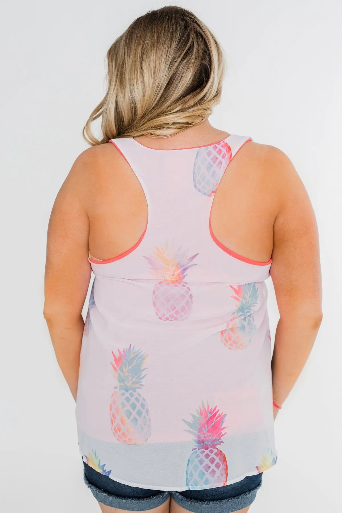 Life Is Sweet Pineapple Tank Top- Sheer White